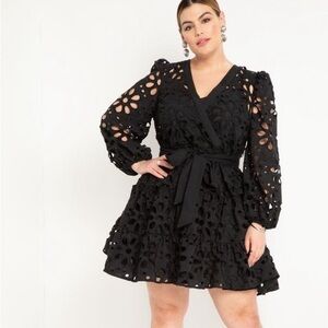 Eloquii Black Tiered Floral Eyelet Mini Dress Sz 20